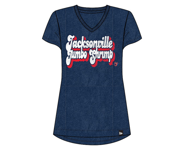 Jacksonville Jumbo Shrimp New Era Ladies Vintage Wash V-Neck Tee