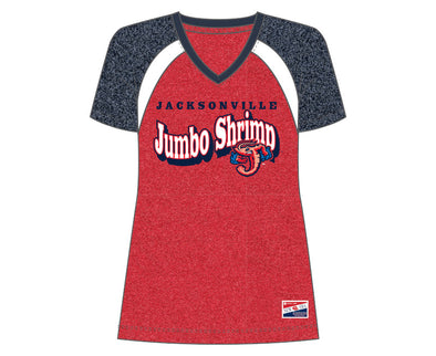Jacksonville Jumbo Shrimp New Era Women's Heathered Raglan V-Neck Tee