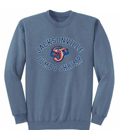 Jacksonville Jumbo Shrimp Soft As A Grape Ladies Denim Crewneck Sweatshirt