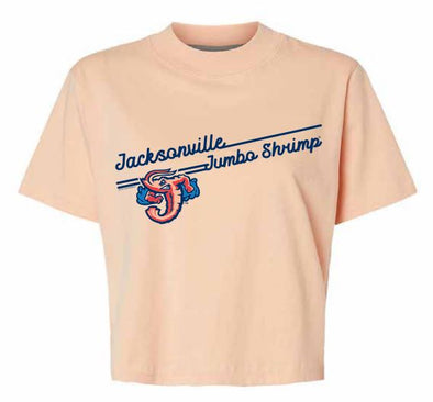 Jacksonville Jumbo Shrimp Soft As A Grape Ladies Peachy Boxy Tee