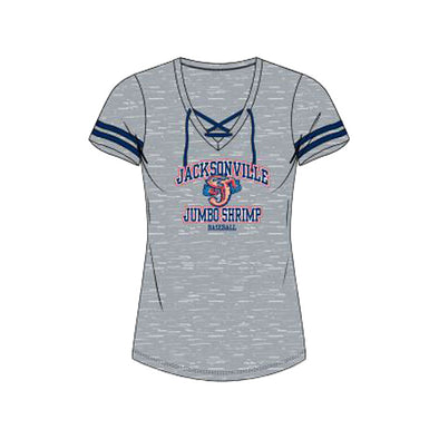 Jacksonville Jumbo Shrimp Profile Plus Size Women's Lace-Up V-Neck Tee