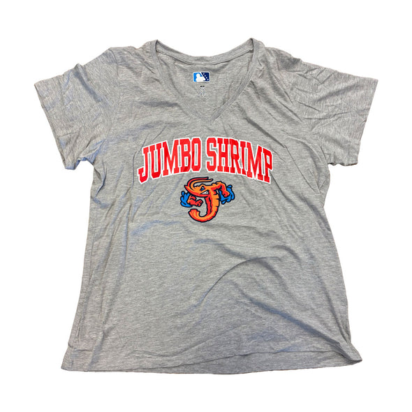 Jacksonville Jumbo Shrimp Profile Plus Size Women's Heather Gray V-Neck Tee