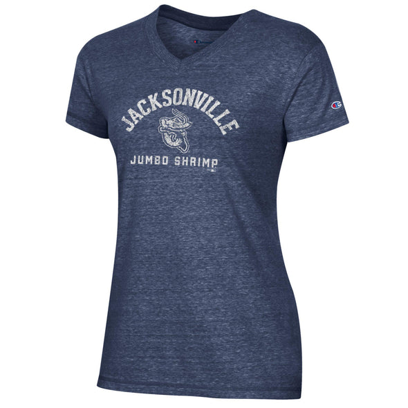 Jacksonville Jumbo Shrimp Ladies Champion Marine Navy Triumph V-Neck Tee