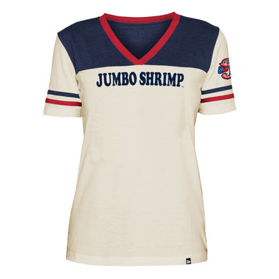 Jacksonville Jumbo Shrimp New Era Ladies Team Stripe V-Neck